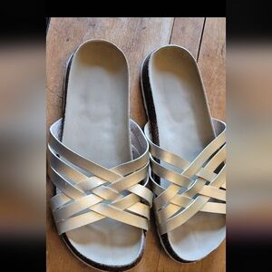 Women's Metallic Gold Crisscross Slide Sandals